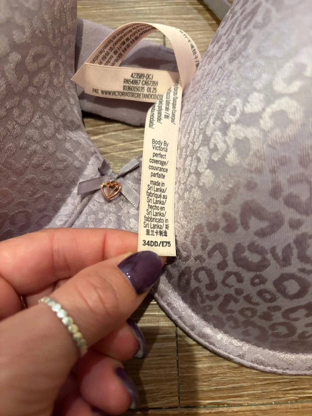 Women's Light Lilac Leopard Satin Bra & Thong Set